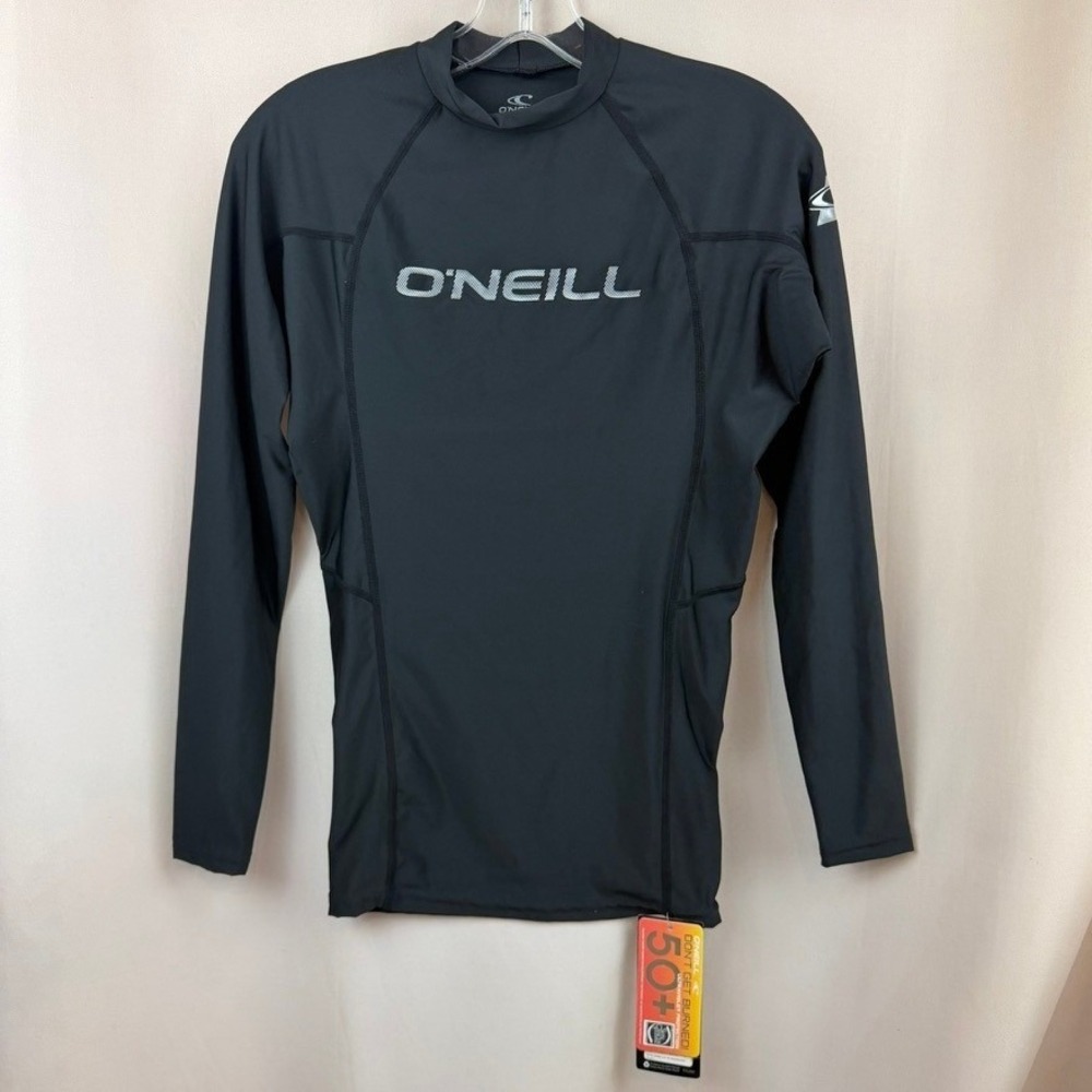 NWT ONEILL Mens (S) Swim Shirt Long Sleeve 50+ Black Mock Vacation Resort Surf
